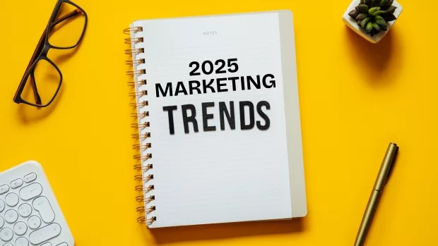 note pad with writing that says 2025 marketing trends